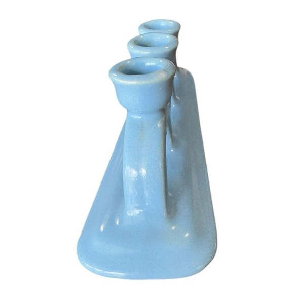 Vintage Light Blue Pacific Pottery Candle Holder Turquoise Rare Candelabra - Picture 4 of 8